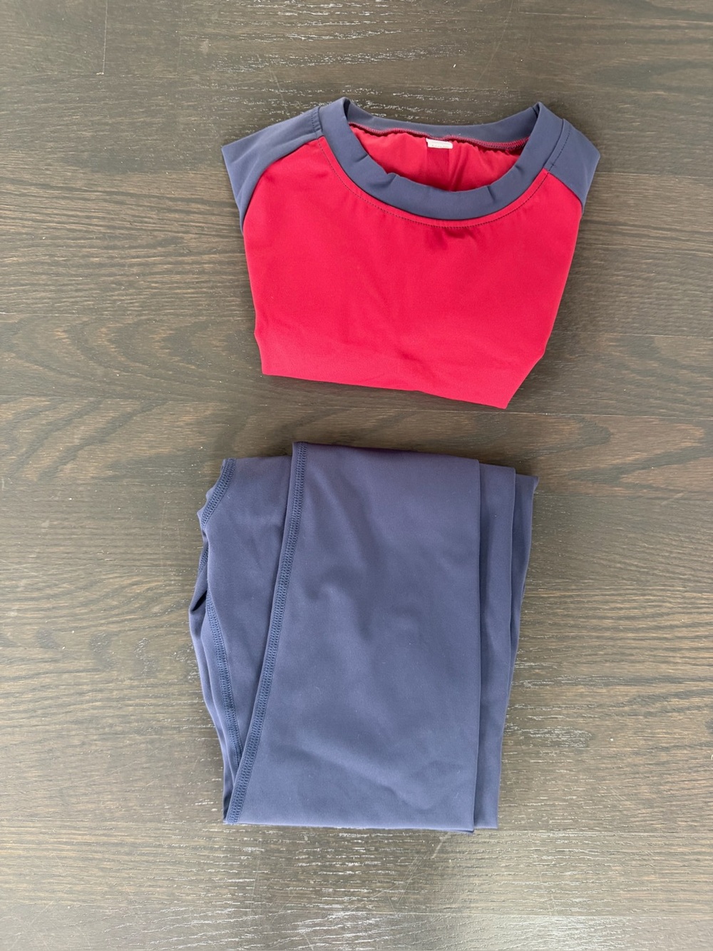 Women’s Short Sleeve Raglan Tee in Red with Navy Trim - Unbranded